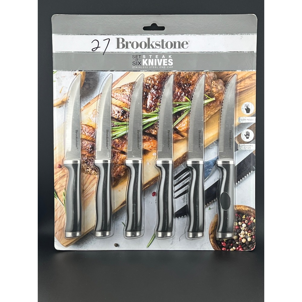 Brookstone Set of 6 Steak Knives Stainless Steel 4.5 Inch Serrated NEW